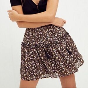 Spell & the Gypsy Rae Mini Skirt Floral Tiered Tie Tassle Black Boho Womens XS